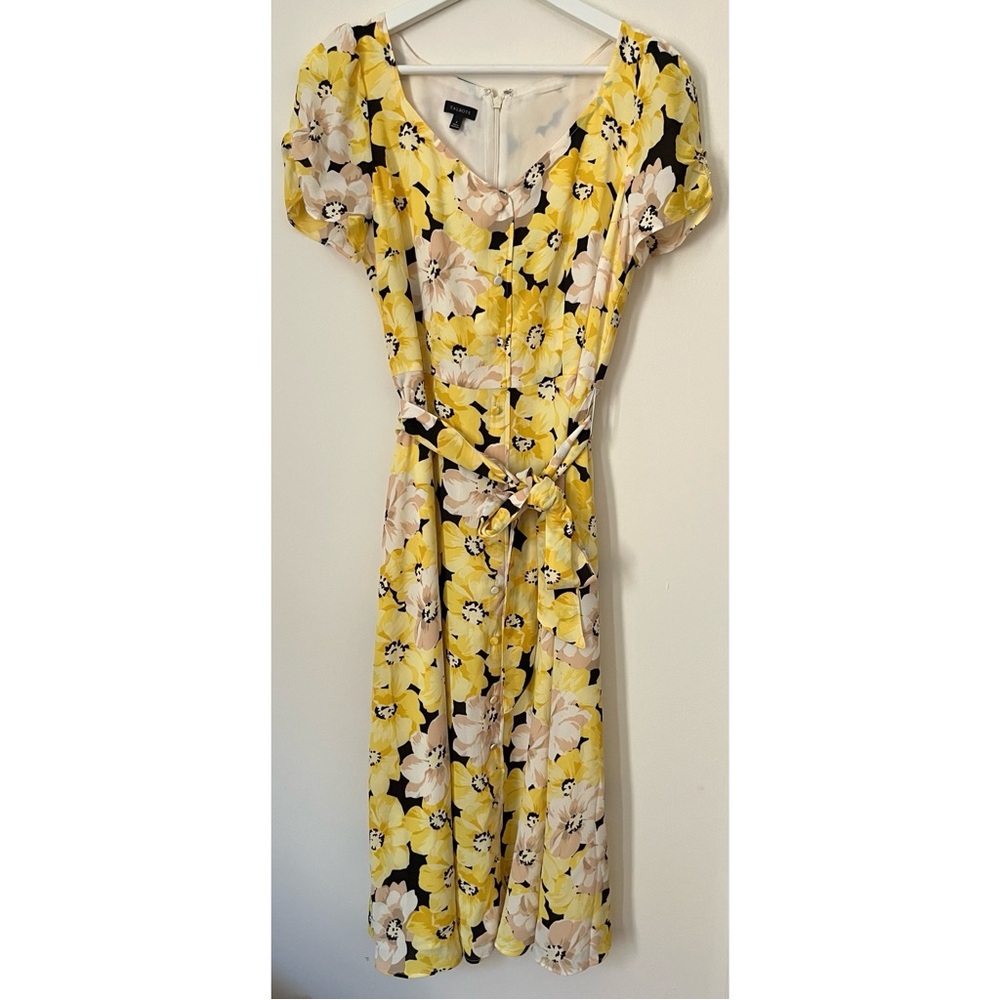 Talbots • 6 • Stretch Crepe Midi Dress Yellow Floral Pippy Poppies